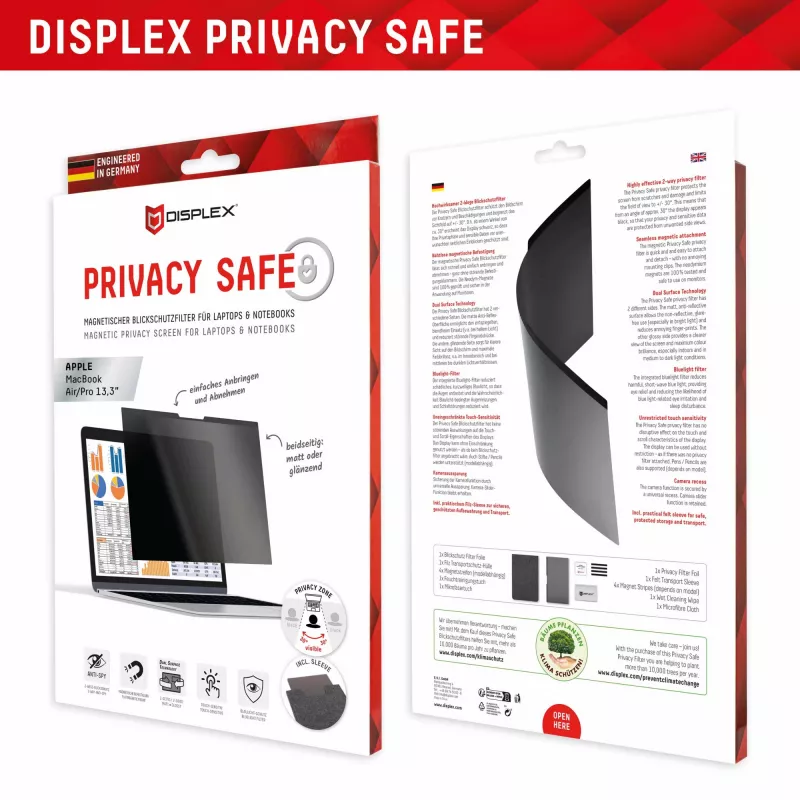 Displex PRIVACY SAFE filtro magnetico privacy a 2 vie per MacBook Air/ MacBook Pro 13,3‘‘