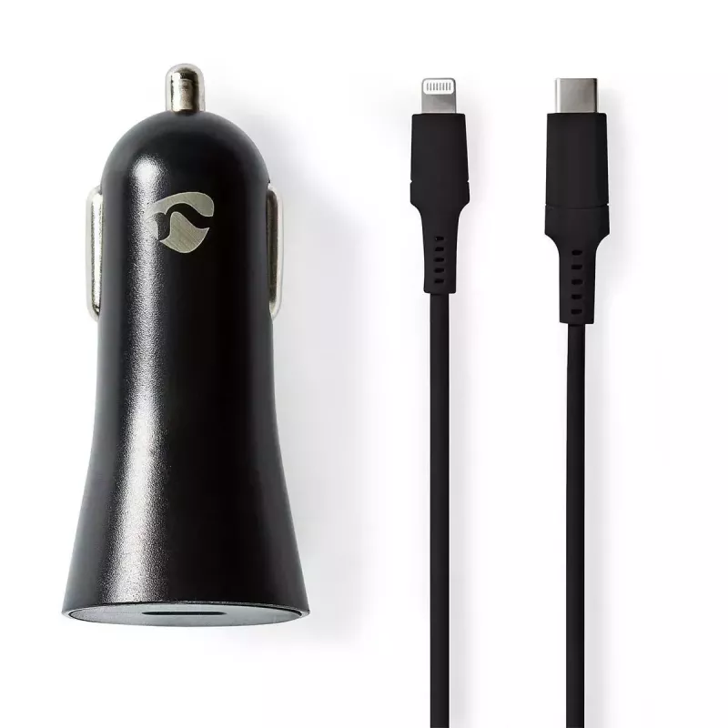 Nedis CCPDL20W111BK caricabatterie da auto 20W, 1x USB-C, cavo Lightning 8 pin, nero