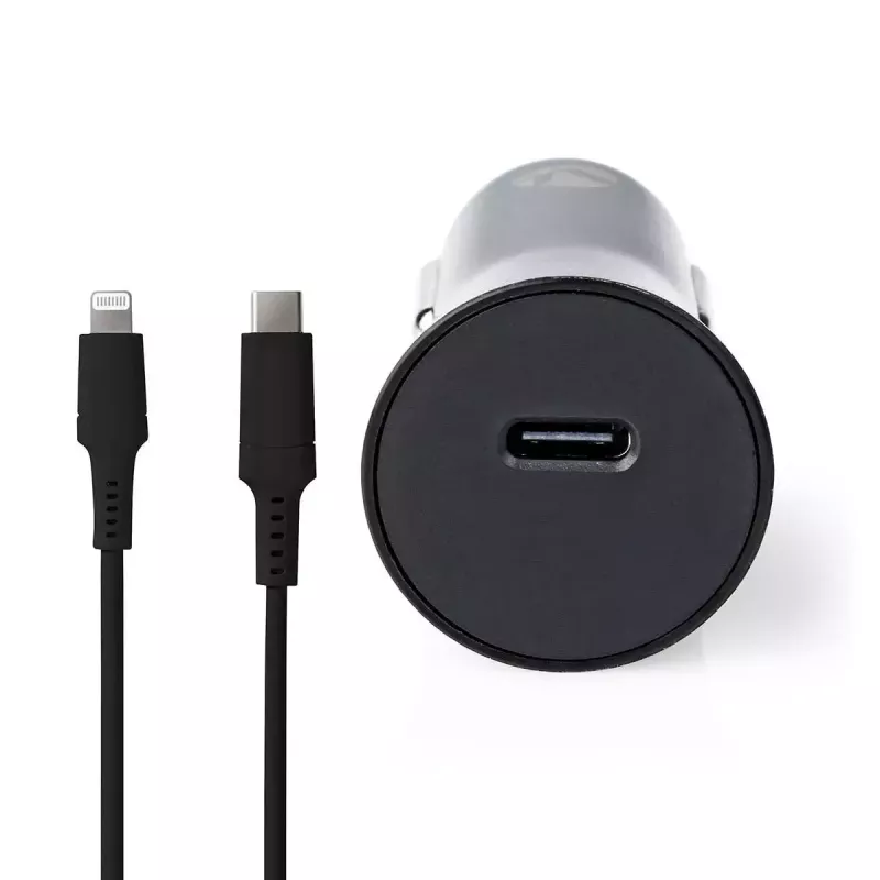 Nedis CCPDL20W111BK caricabatterie da auto 20W, 1x USB-C, cavo Lightning 8 pin, nero
