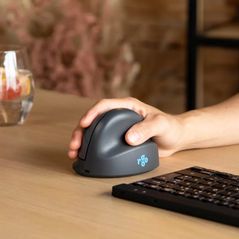 R-Go Tools mouse verticale R-Go HE Basic, mouse ergonomico, medio (dimensione mano ≥ 185 mm), per destrorsi, Bluetooth, grigio