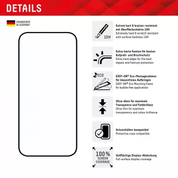 Displex pellicola protettiva full cover (10H) per Apple iPhone 15 Plus/15 Pro Max, cornice di montaggio Eco, copertura totale