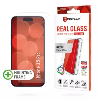 Displex pellicola protettiva per display + custodia per Apple iPhone 15 Pro, cornice di montaggio Eco, antigraffio