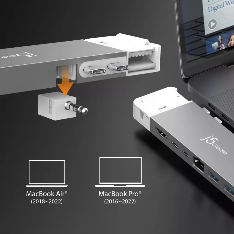 Hub USB j5create JCD395 4K60 Elite Pro con filo USB4 con kit MagSafe