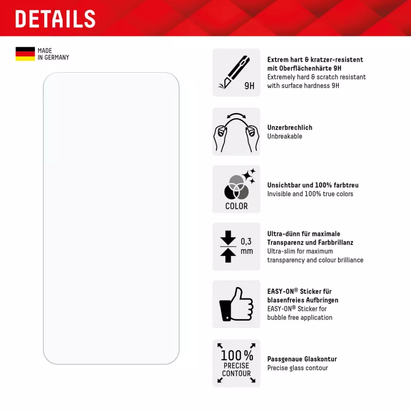 Displex Smart Glass (9H) per Samsung Galaxy A35/A55 5G, adesivo di montaggio, infrangibile