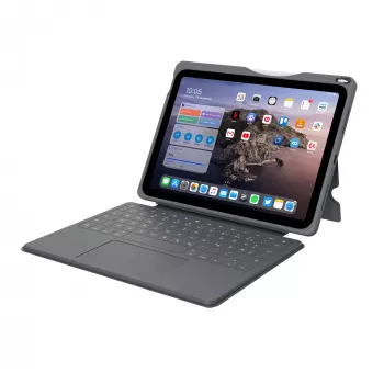 Tastiera ASTAR DEQSTER Smart Rugged Touch Plus per iPad 10,9 pollici — QWERTZ tedesca, switch meccanici, docking Smart Connector, grigio