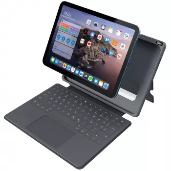 Tastiera ASTAR DEQSTER Smart Rugged Touch Plus per iPad 10,9 pollici — QWERTZ tedesca, switch meccanici, docking Smart Connector, grigio