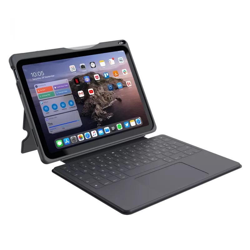 Tastiera ASTAR DEQSTER Smart Rugged Touch Plus per iPad 10,9 pollici — QWERTZ tedesca, switch meccanici, docking Smart Connector, grigio