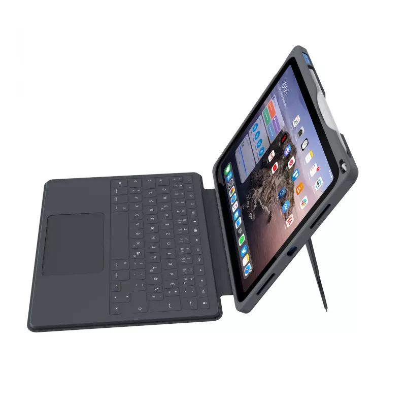 Tastiera ASTAR DEQSTER Smart Rugged Touch Plus per iPad 10,9 pollici — QWERTZ tedesca, switch meccanici, docking Smart Connector, grigio