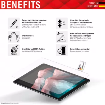 Vetro per tablet Displex (9H) per Samsung Galaxy Tab S6 Lite, cornice di montaggio Eco, infrangibile, ultra sottile, invisibile