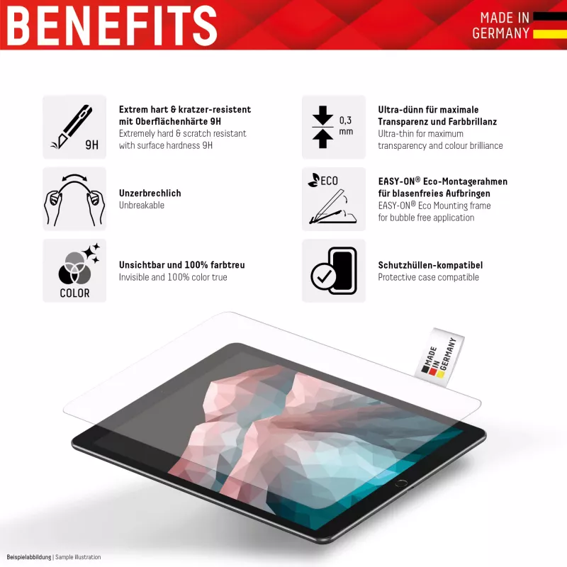 Displex vetro per tablet (9H) per Surface Go/Go2, cornice di montaggio Eco, infrangibile, ultraleggero, invisibile