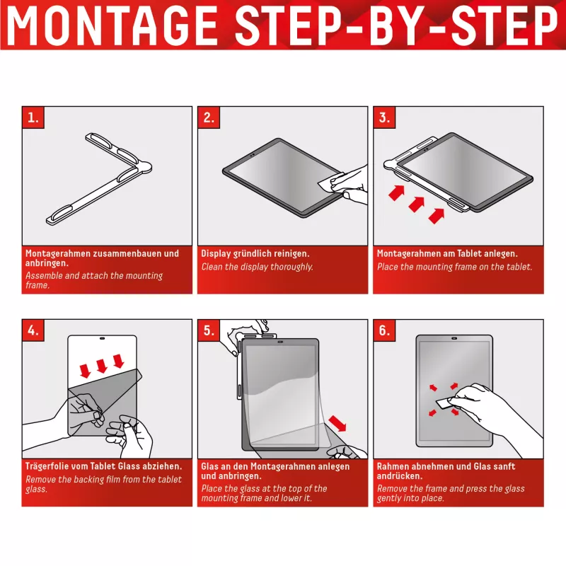 Displex vetro per tablet (9H) per Surface Go/Go2, cornice di montaggio Eco, infrangibile, ultraleggero, invisibile