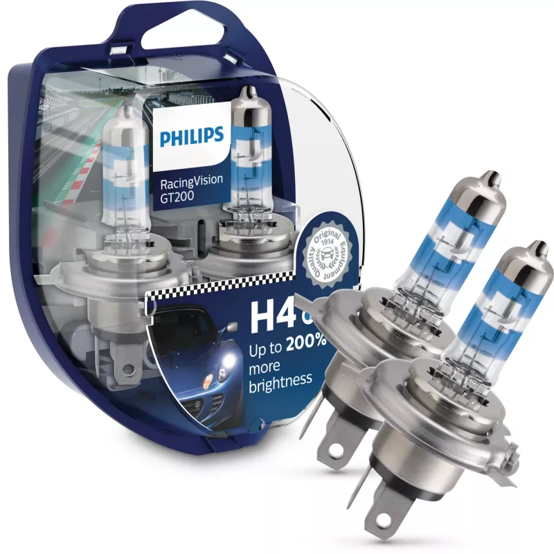 Lampada ad alte prestazioni Philips RacingVision GT200 12342RGTS2, 60 W, 12 V, H4, alogena, 3600 K, 2 pezzi