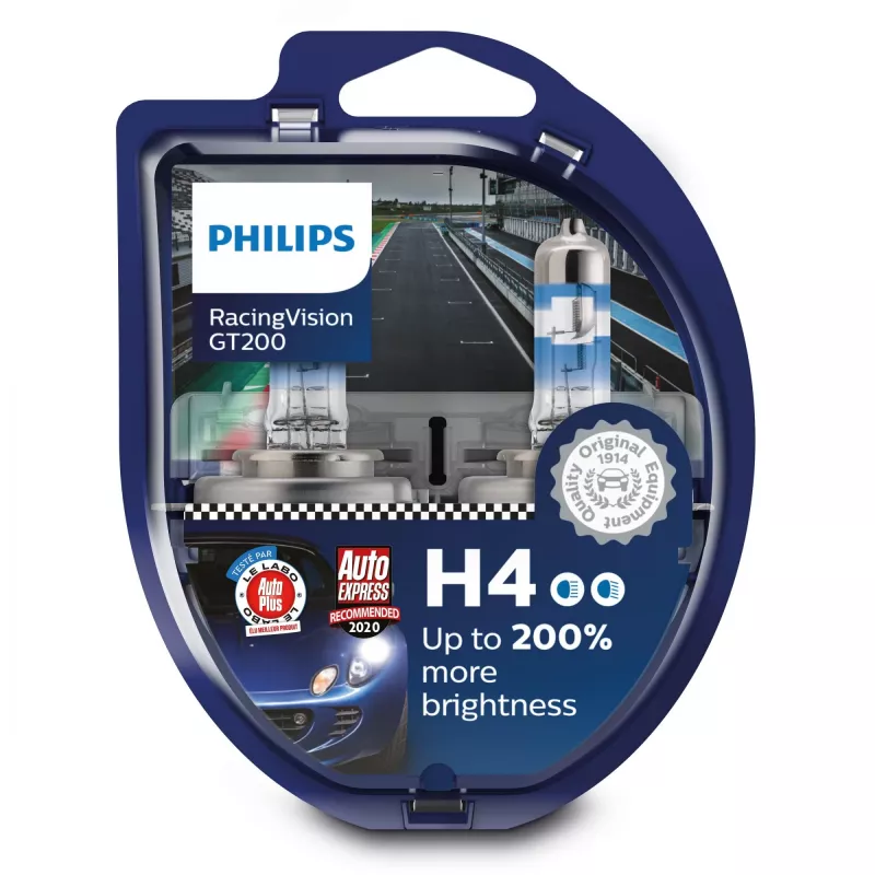 Lampada ad alte prestazioni Philips RacingVision GT200 12342RGTS2, 60 W, 12 V, H4, alogena, 3600 K, 2 pezzi