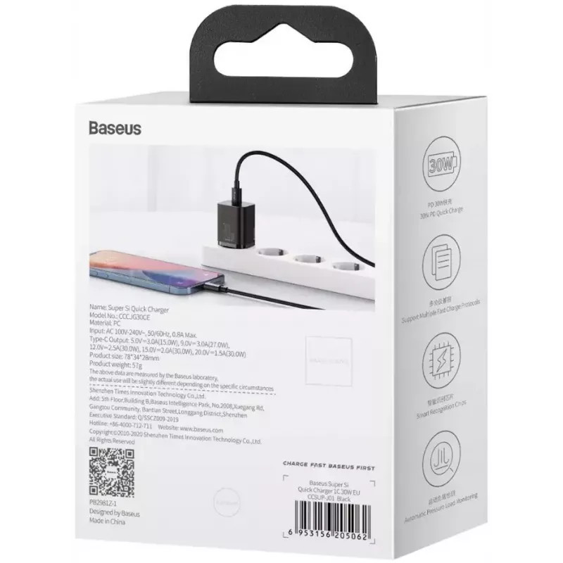 Caricabatterie per dispositivi mobili Baseus CCSUPJ01 universale nero ricarica rapida
