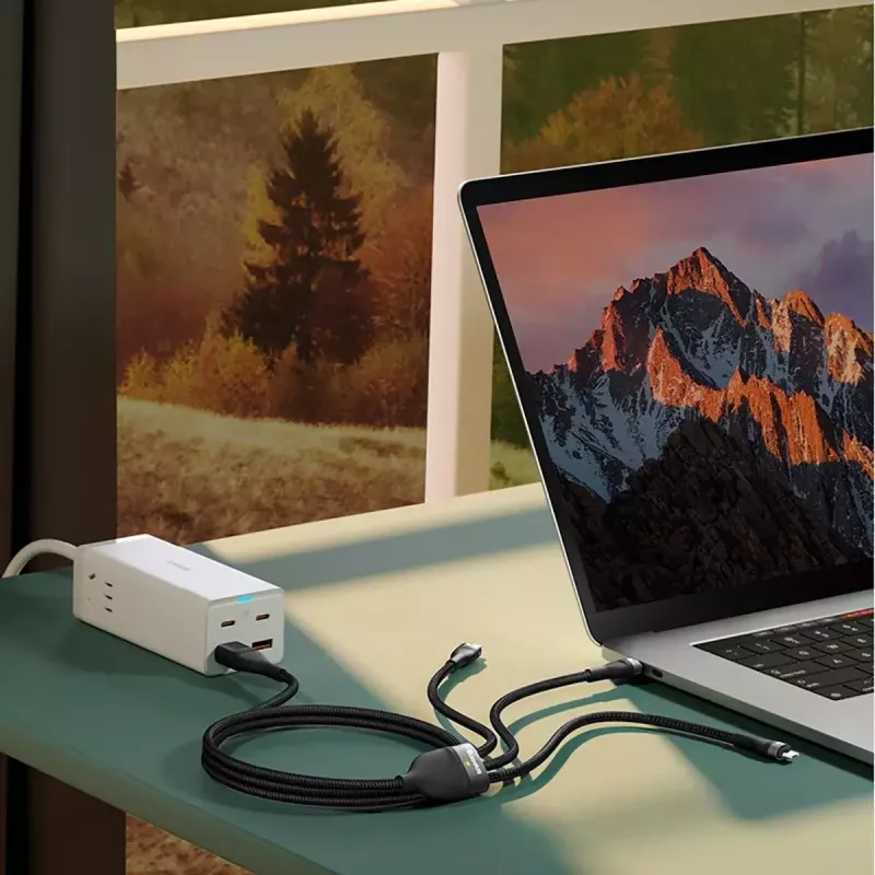Baseus Flash Series 2 cavo USB 3 in 1, USB-C + Micro USB + Lightning, 100 W, 1,2 m, blu