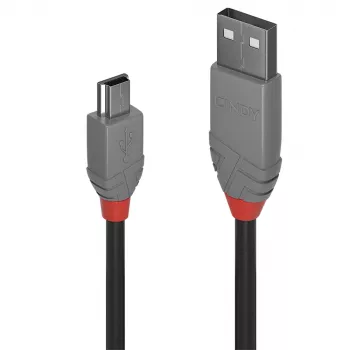 Lindy cavo USB 2.0 Type-A a Mini-B 1 m, Anthra Line, 1 m, USB A, Mini-USB B, USB 2.0, 0,48 Gbit/s, nero, grigio