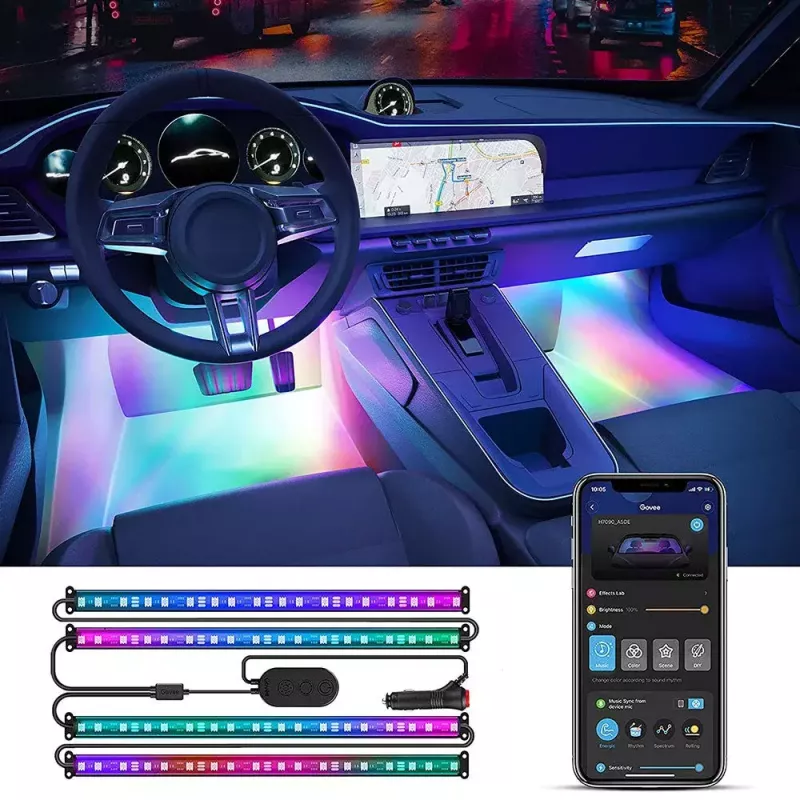 Govee RGBIC luci auto per interni Smart Strip Light Bluetooth 30 cm