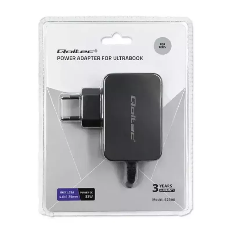 Caricabatterie Qoltec 52408 Indoor AC per laptop 19V 2.1A nero
