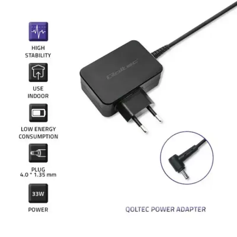 Caricabatterie Qoltec 52408 Indoor AC per laptop 19V 2.1A nero