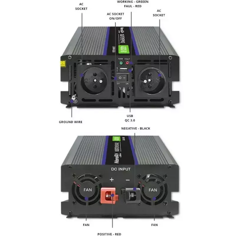 Convertitore di tensione QOLTEC Monolith 4000 MS Wave 12V a 230V 2000/4000W con USB