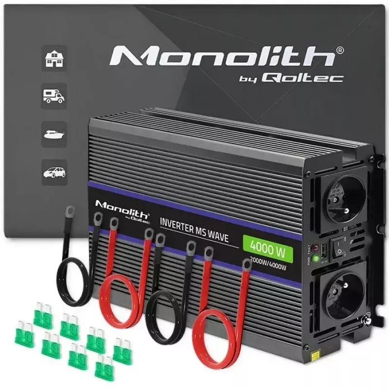 Convertitore di tensione QOLTEC Monolith 4000 MS Wave 12V a 230V 2000/4000W con USB