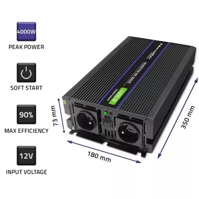Convertitore di tensione QOLTEC Monolith 4000 MS Wave 12V a 230V 2000/4000W con USB