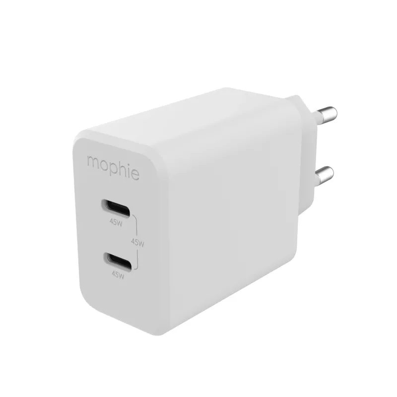 Accessorio mophie, alimentatore – USB-C-PD-DUAL-45W-GAN – bianco – EU (2x USB-C)
