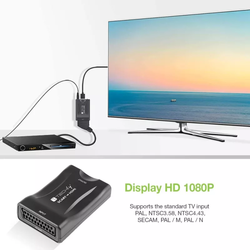 Techly IDATA SCART-HDMI3 convertitore AV da Euro SCART a HDMI, 720p/1080p