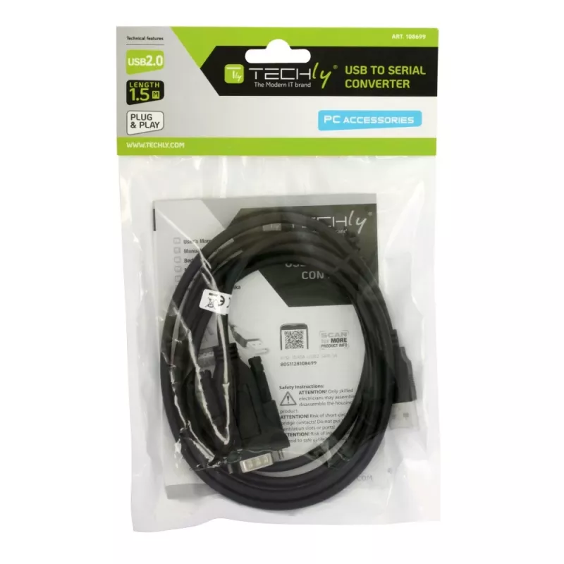 Cavo seriale Techly IDATA-USB2-SER-1 nero 1,5 m USB Type-A DB-9