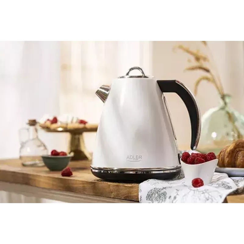 Adler AD 1343 bollitore elettrico, 1,5 l, 1850 W, acciaio inossidabile, Strix, bianco