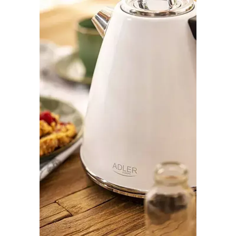 Adler AD 1343 bollitore elettrico, 1,5 l, 1850 W, acciaio inossidabile, Strix, bianco