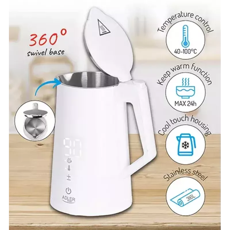 Bollitore elettrico Adler 1,7 l 1850 W bianco