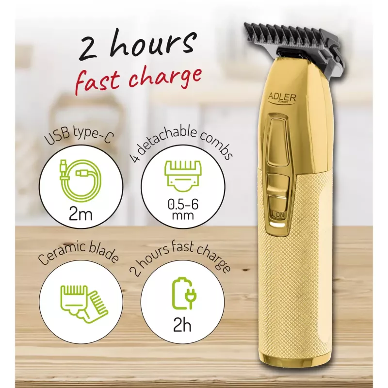 Rifinitore per barba Adler AD 2836G batteria 0,9 6 mm oro