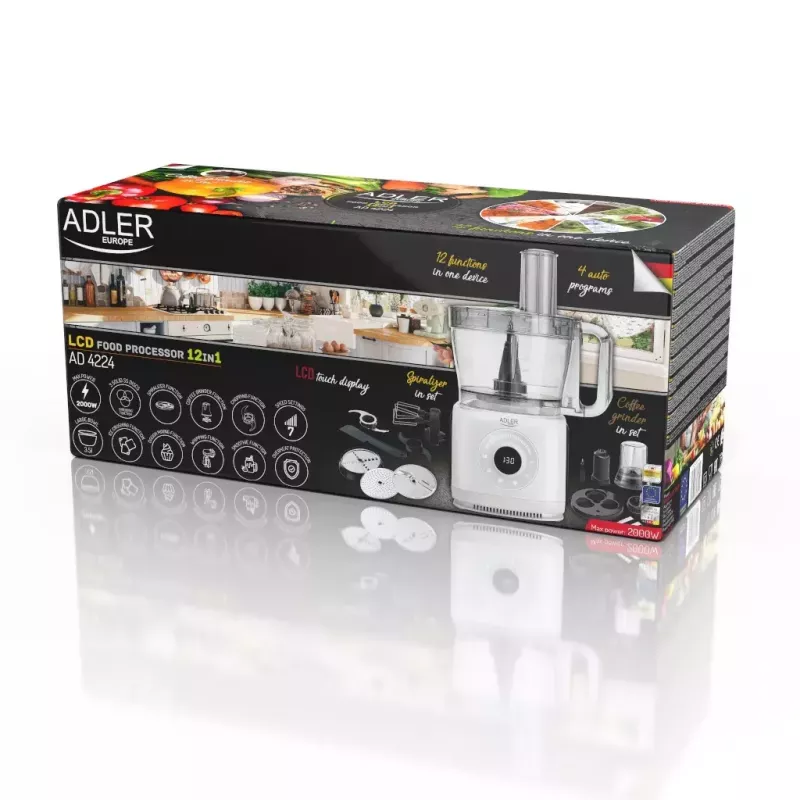 Adler AD 4224 robot da cucina, 1000 W, ciotola da 2 l, 7 velocità, bianco