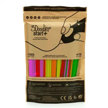 Confezione di filamento per stampa 3D 3DOODLER Start+ 250 pezzi, diametro 2,5 mm, colori fluorescenti compostabili (rosso neon, arancione, verde, giallo, rosa)