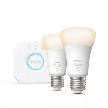 Philips Hue White Starter-Kit: 2 lampadine smart E27 (1100), kit illuminazione smart, Bluetooth/Zigbee, bianco, LED, E27, A60