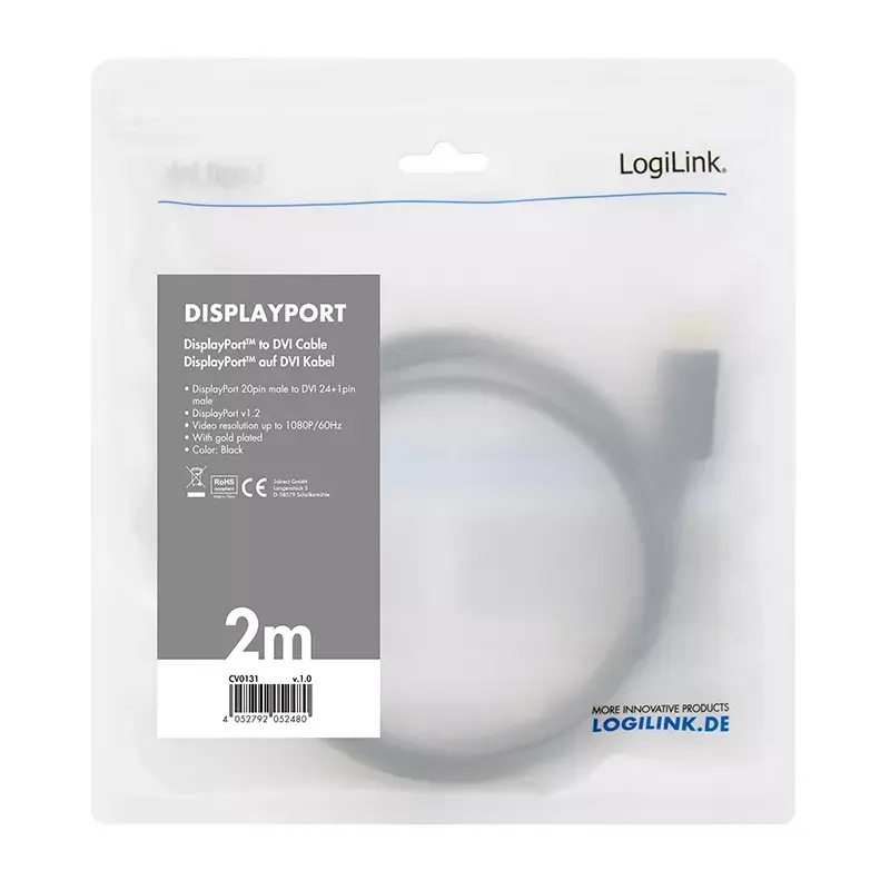 Adattatore cavo video LogiLink CV0130 1 m DisplayPort DVI nero