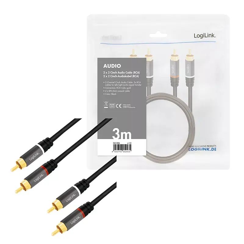 Cavo audio LogiLink CA1206 3 m 2xCinch maschio nero