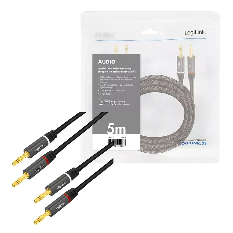 Cavo audio LogiLink CA1211 5 m 2x banana nero