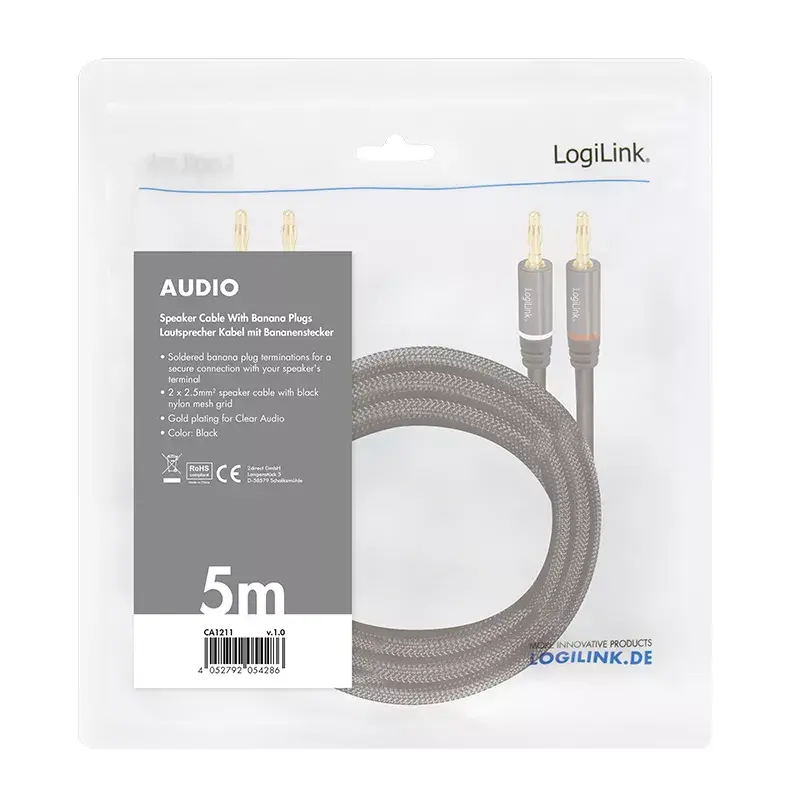 Cavo audio LogiLink CA1211 5 m 2x banana nero