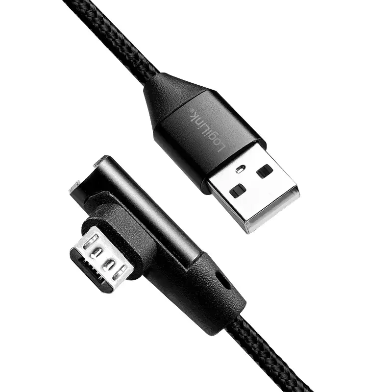 LogiLink CU0142 cavo USB 2.0, da USB-A a Micro-USB B (angolato 90°), intrecciato, 1 m, nero