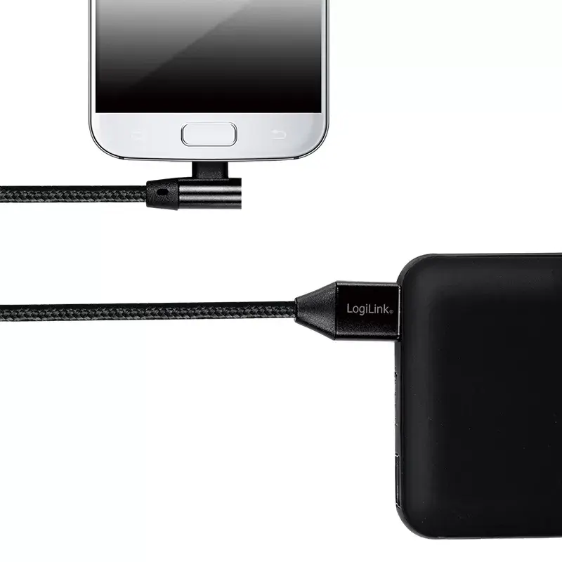LogiLink CU0142 cavo USB 2.0, da USB-A a Micro-USB B (angolato 90°), intrecciato, 1 m, nero