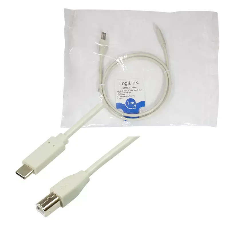 LogiLink CU0160 cavo USB 2.0 da USB-C a USB-B, 1 m, grigio