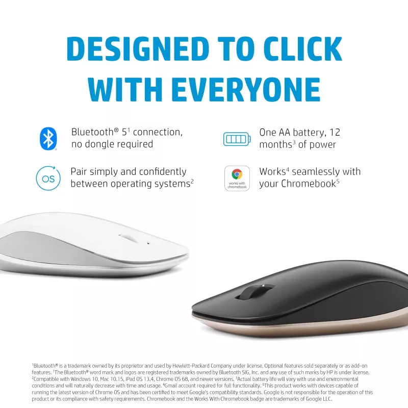 Mouse Bluetooth HP 410 sottile argento, ambidestro, Bluetooth, 2000 dpi, argento