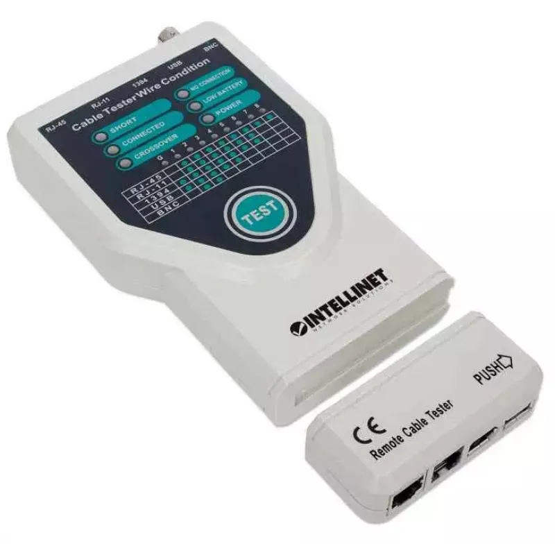 Tester per cavi Intellinet 5-in-1, testa 5 comuni cavi di rete RJ45 e per computer