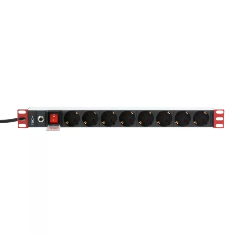 Techly 106893 PDU rack da 19 pollici 1U, ciabatta con 8x Schuko, 250 V/16 A, 3500 W, cavo da 3 m, alluminio, nera