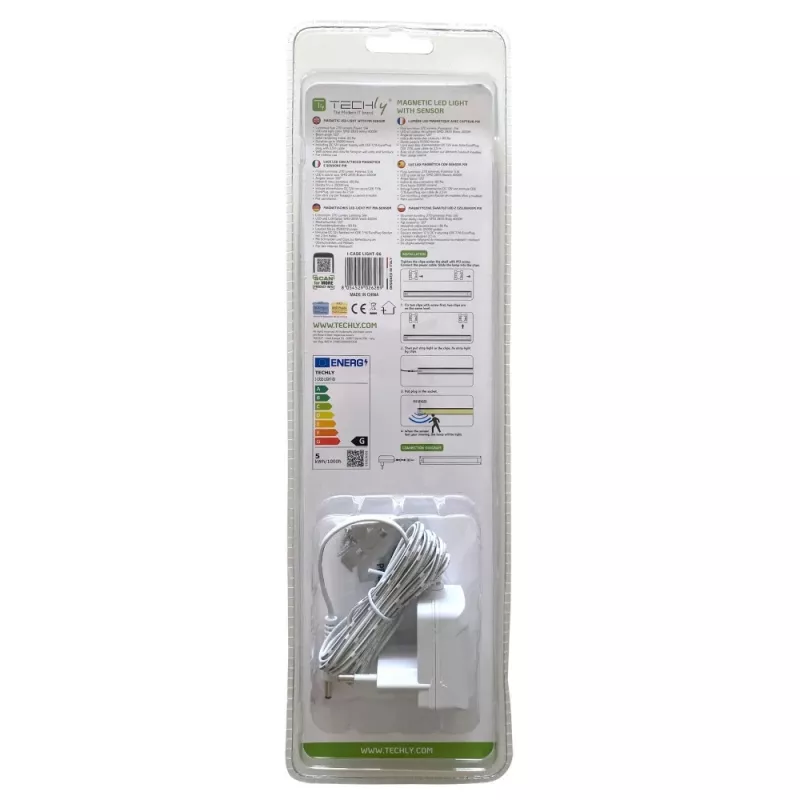 Techly 026289 pannello di illuminazione LED magnetico per armadio rack da 19 pollici, sensore di movimento e di tocco, alimentatore 12 V DC, cavo da 3 m