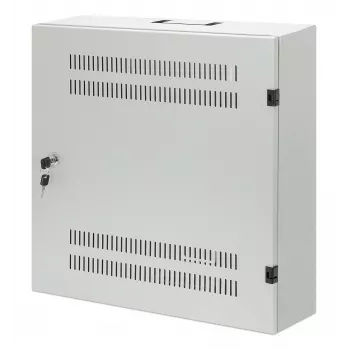 Armadio a parete Intellinet 19 pollici low-profile con 4U guide orizzontali e 2U verticali – sottile, salvaspazio con profondità di soli 170 mm, ideale per applicazioni AV, multimediali e di sorveglianza, montato, grigio RAL 7035