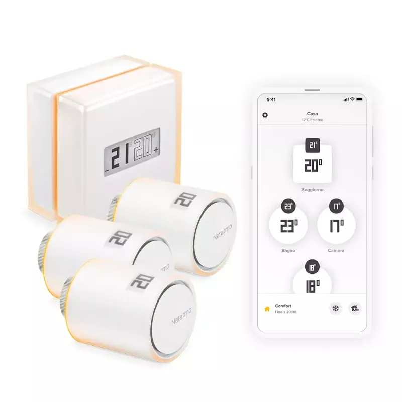 Netatmo Pack: Smart Thermostat + 3 valvole termostatiche smart aggiuntive