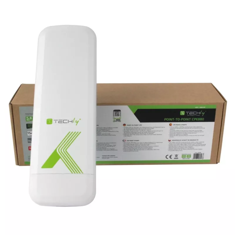 Techly I-WL-CPE880 (108439) CPE / access point / ripetitore per esterni, Wi-Fi 802.11n, 5,8 GHz, 15 dBi, 300 Mbps, bridge Point-to-Point / Point-to-Multipoint